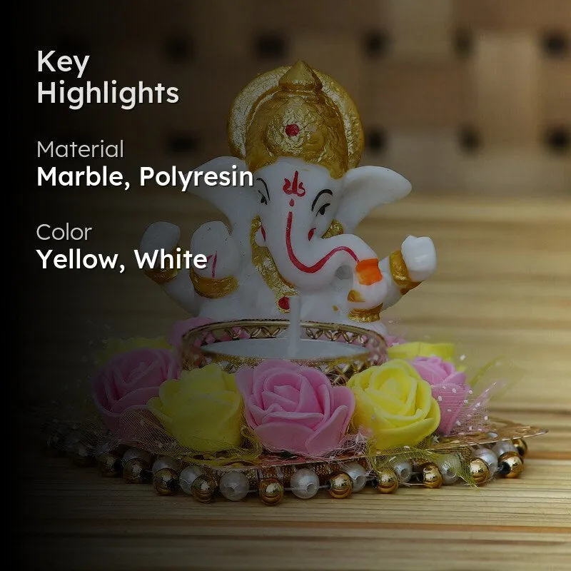 Ganesha Pooja Plate Idol - Pink & Yellow media 2