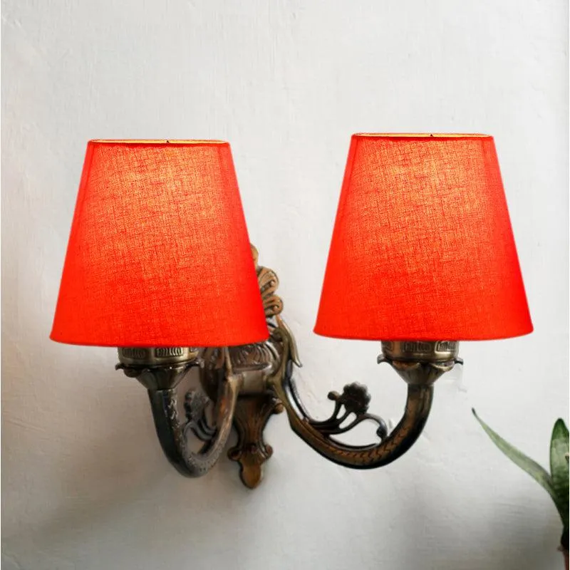 Vintage Conical Duo Fabric & Metal Wall Lamp - Orange media 1
