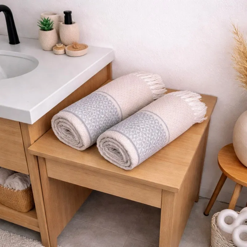 MosacStrip Cotton Bath Towel (Grey & White) - Set Of Two media 1