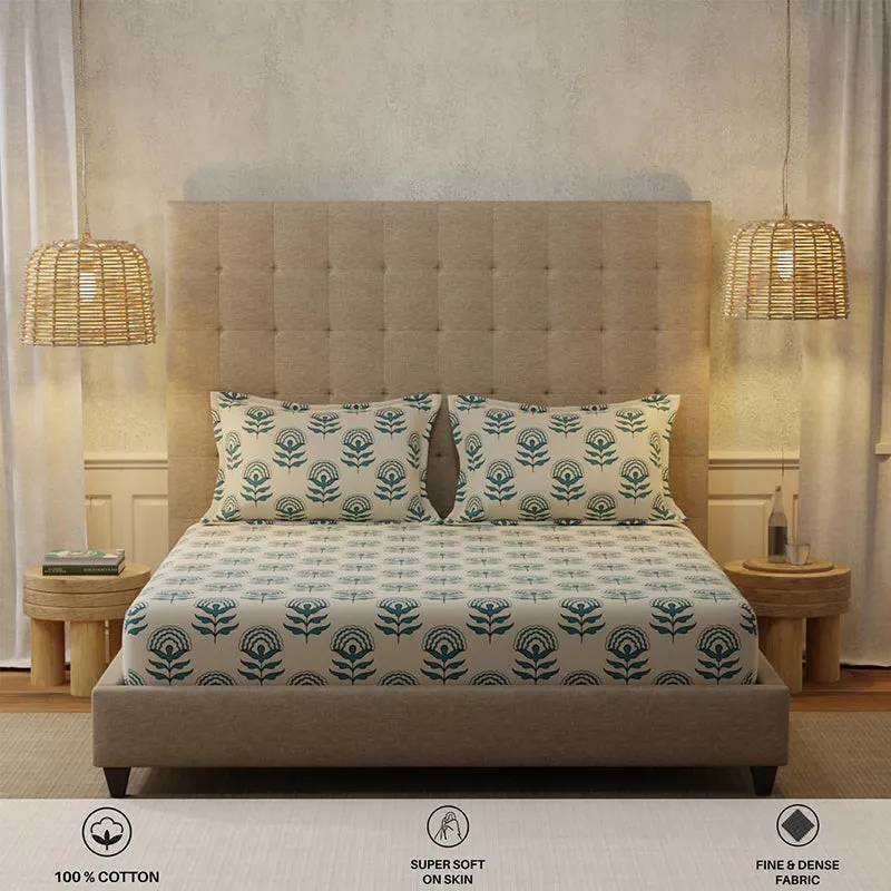 Urban Space Florabell Blue Cotton Bedsheet - 200 TC media 4