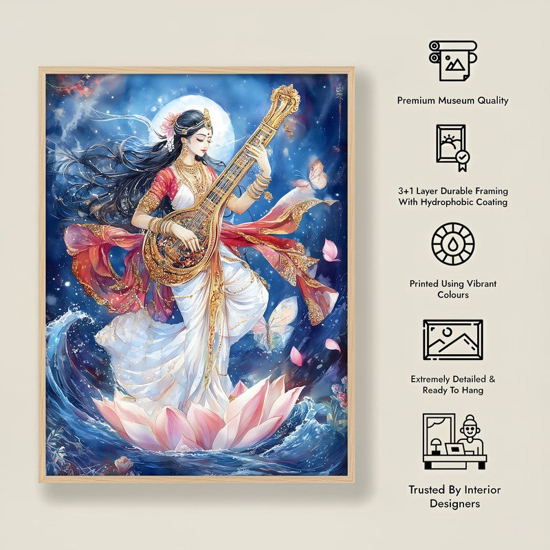 Meditating Govinda Spiritual Archival Paper Wall Painting - Natural Brown Frame media 8