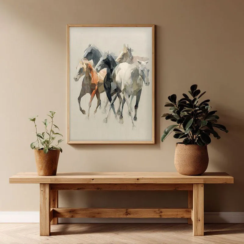 Horse of the Wind Wall Painting With Brown Frame media 1