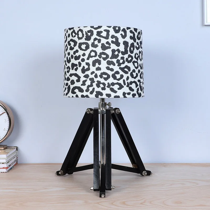 Leopard Hide Printed Tripod Mango Wood Table Lamp - Black,White media 3