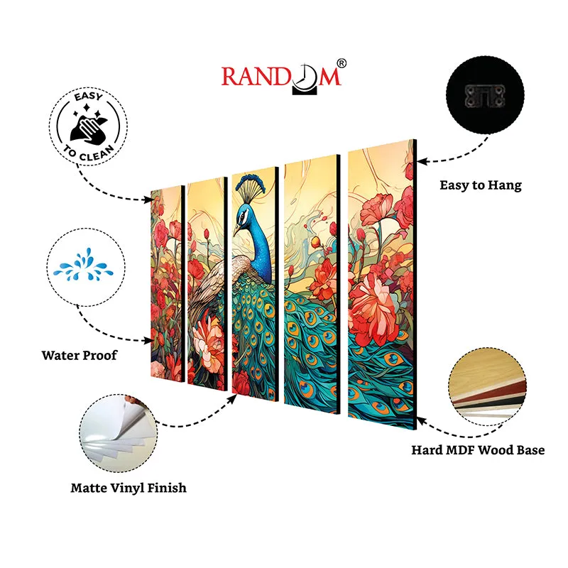 Graceful Mayura Canvas Wall Art - Set Of Five media 6