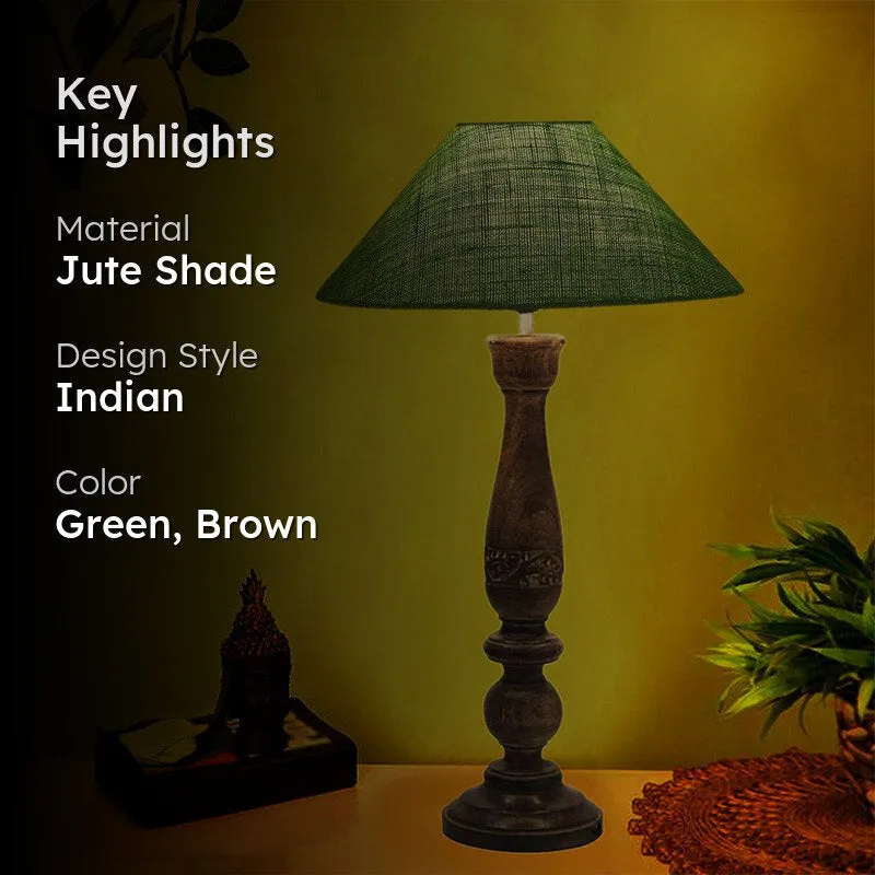 Nihara Wooden & Jute Table Lamp - Green,Brown media 2