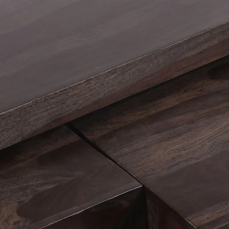 Davenox Sheesham Wooden Center Table with Stools (Dark Brown) - Three Piece Set media 6