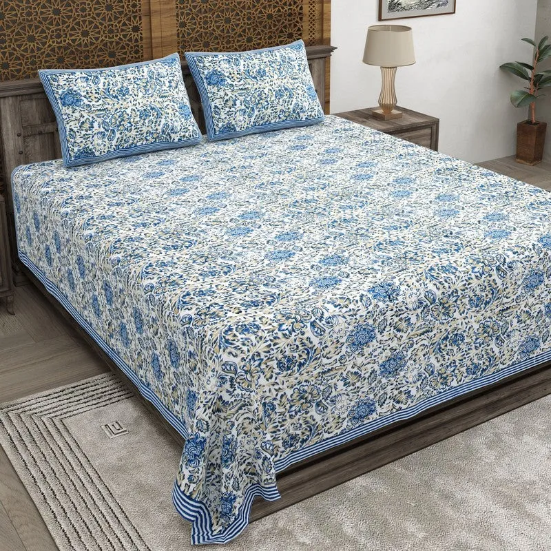 Patterna Cotton Bedsheet (Blue) - 240 TC media 1