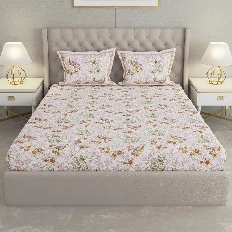 Radhika Printed Cotton Bedsheet (White) - 240 TC media 4