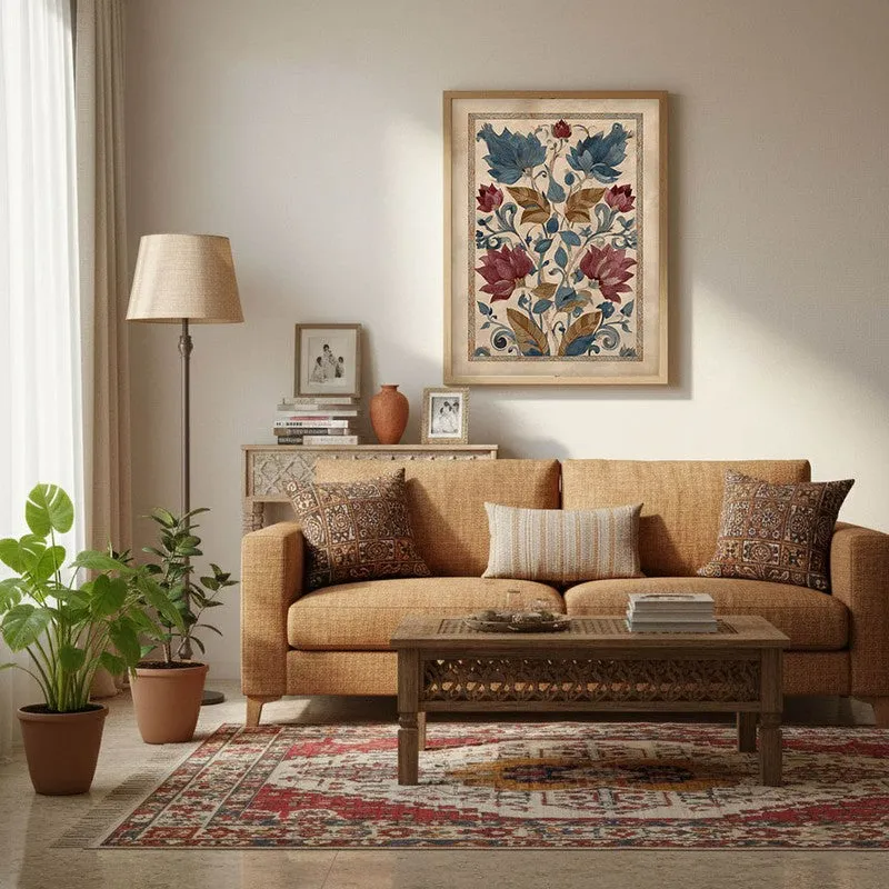 Vintage Lotus Canvas Wall Painting With Brown Frame media 3