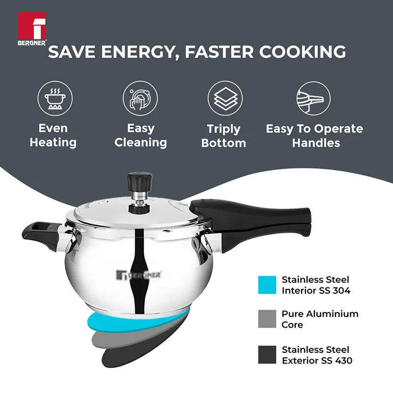 Bergner Stainless Steel Belly Shape Pressure Cooker - 1500 mL media 5