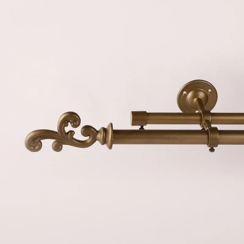 Andalus Duo Extendable 1" Double Curtain Rods With Abstract Finial & Brackets (Gold) media 3