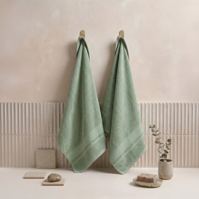 Monte Carlo Soft Crest Pure Cotton Hand Towel (Green) - Set of Two - 40 x 60 cms