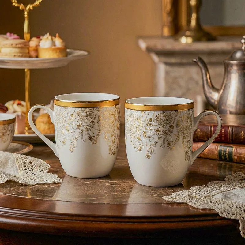 Gilded Iris Coupe 24k Gold Brushed Porcelain Coffee Mug(280 mL Each/Gold) - Set Of Four media 3