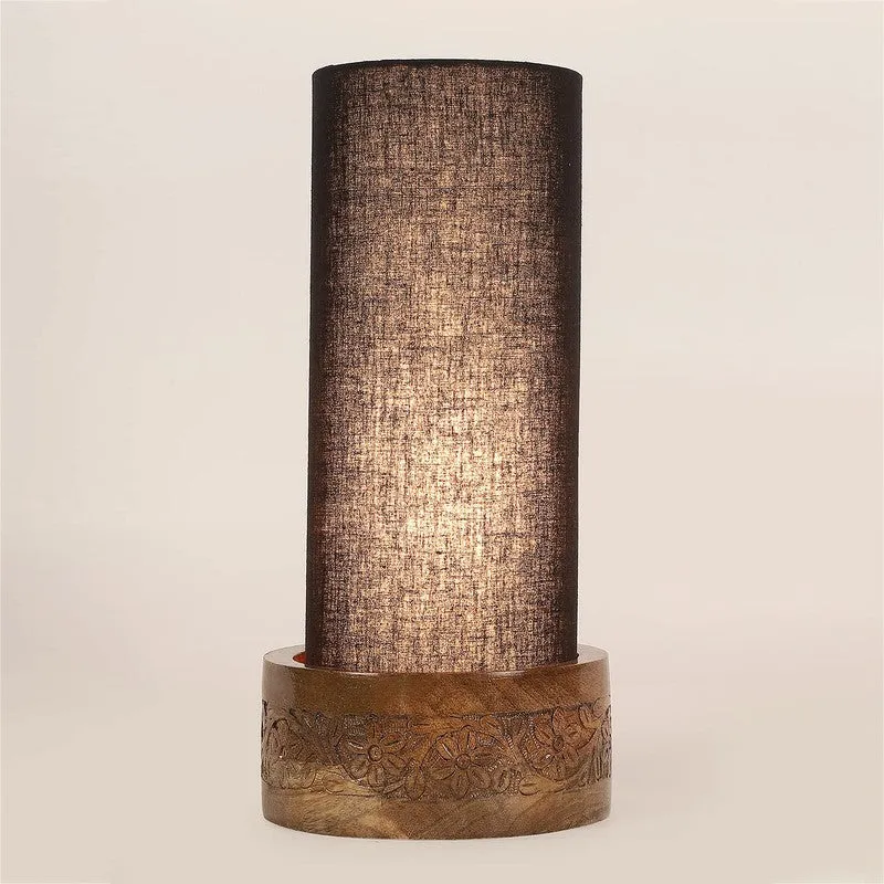 Divanae Cotton Table Lamp With Wooden Base - Black media 6