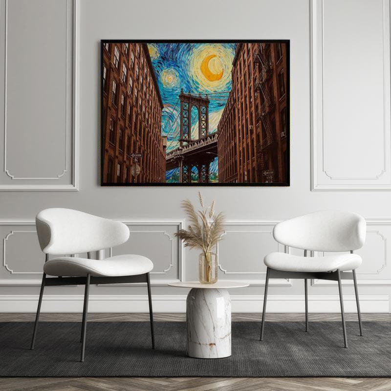 Brooklyn Bridge Starry Night Mixed By Vincent Van Gogh - Black Frame media 5
