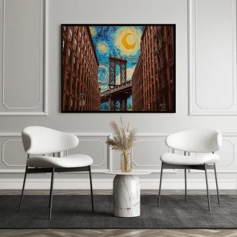 Brooklyn Bridge Starry Night Mixed By Vincent Van Gogh - Black Frame media 5