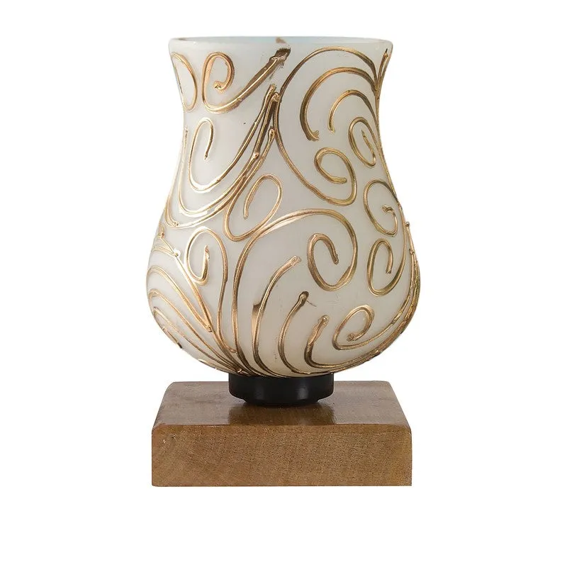 Aurion Mosaic Glass Table Lamp With Wooden Base - White & Gold media 5