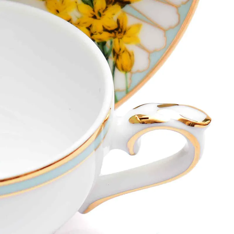 Basant 24k Gold Brushed Porcelain Tea Cup & Saucer (280 mL) - Set of Six media 5
