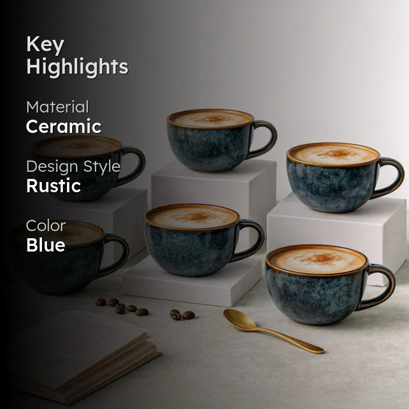 Cuddle Ceramic Tea Cup (250 mL Each),Blue) - Set Of Six media 2