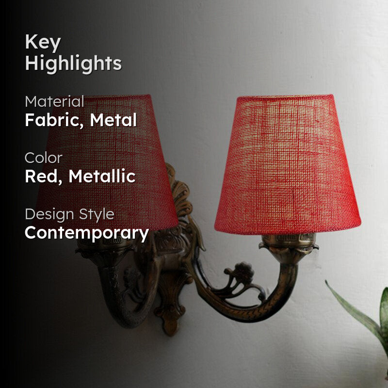 Vintage Duo Fabric & Metal Wall Lamp - Red media 2