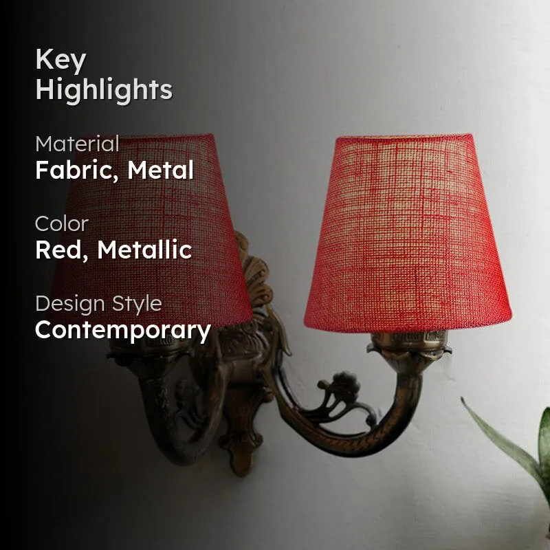 Vintage Duo Fabric & Metal Wall Lamp - Red media 2