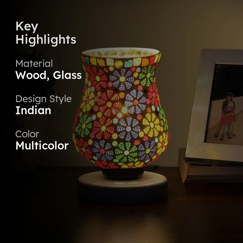 Moonelle Mosaic Glass Table Lamp With Wooden Base - Multicolor media 2