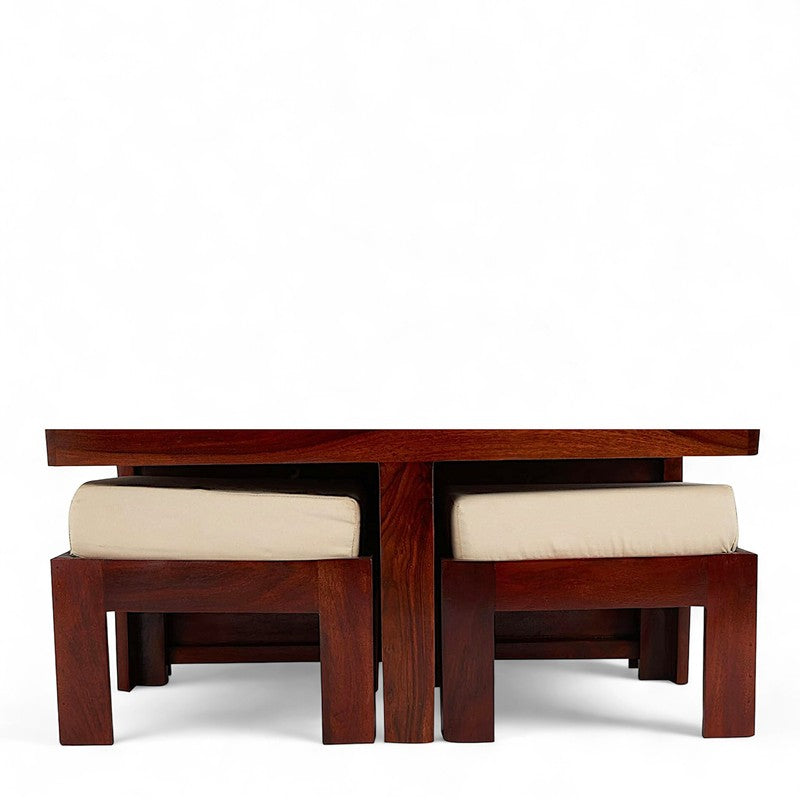 Evrino Sheesham Wooden Center Table with Stools and Cushions (Deep Brown) - Nine Piece Set media 4