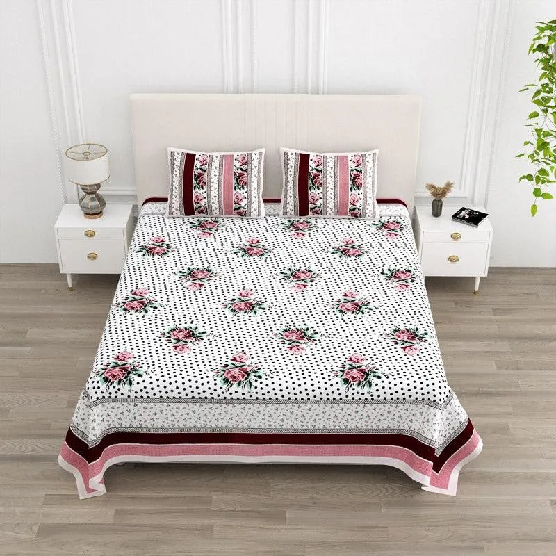 Livia Floral Cotton Bedsheet (Pink) - 180 TC media 1
