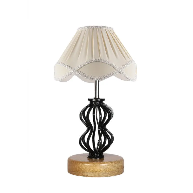 Huetrail Cotton Table Lamp With Wooden Base - Ivory media 5