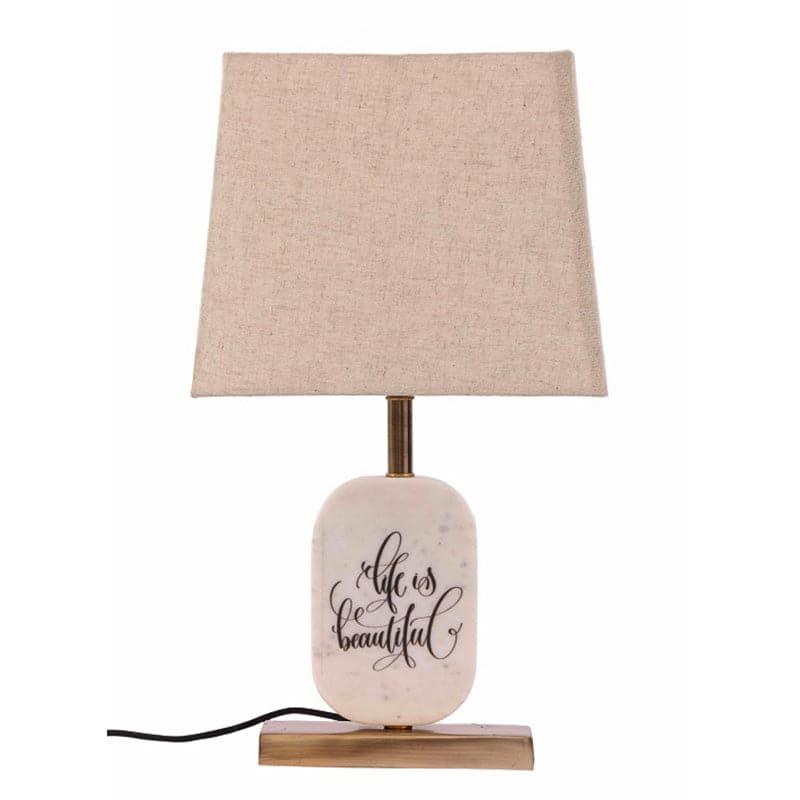 Life Light Printed Marble & Brass Base Fabric Table Lamp - Beige,White media 4