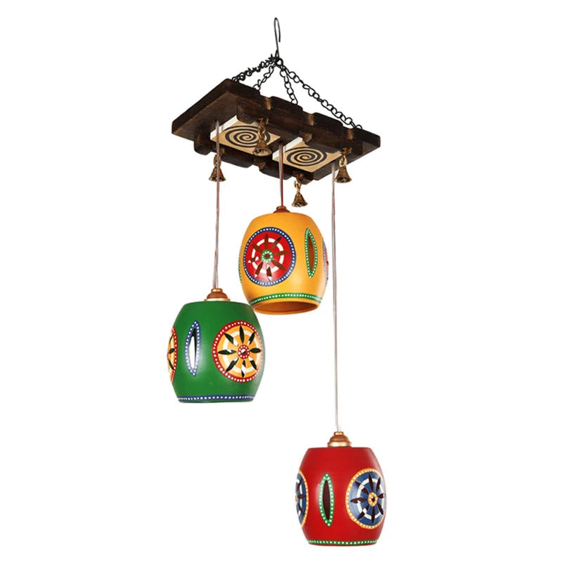 Sarvia Ethnic Cluster Wooden Ceiling Lamp - Multicolor media 4