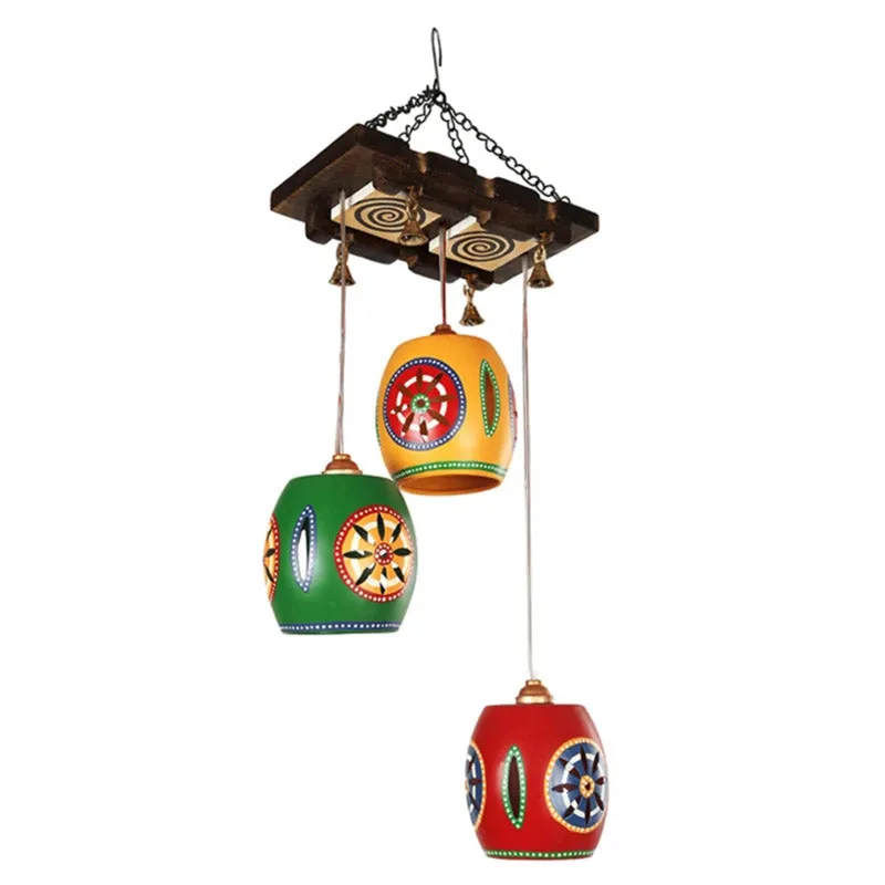 Sarvia Ethnic Cluster Wooden Ceiling Lamp - Multicolor media 4