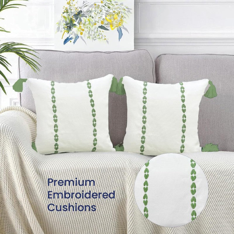 Urban Space Minimal Boho White & Green Cotton Cushion Covers - Set Of Two media 3