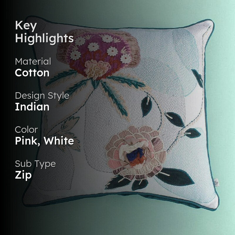 Pink Petals Embroidered Cushion Cover media 2
