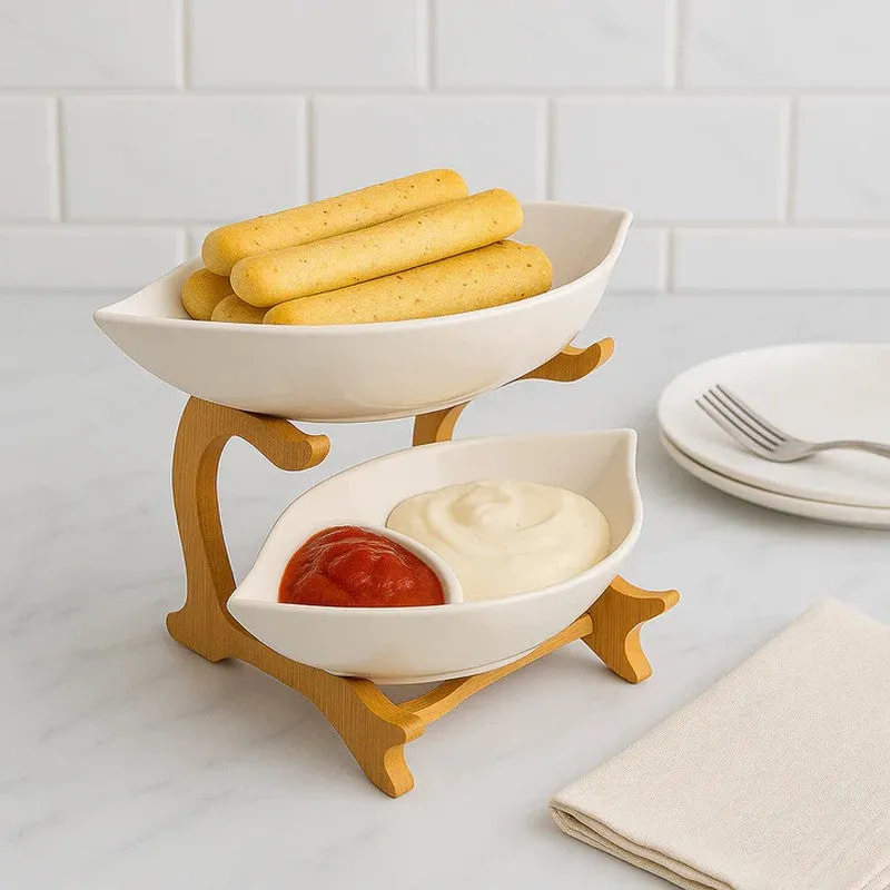 NatureNest Two Tier Leaf Serving Bowl - Set Of Two media 4