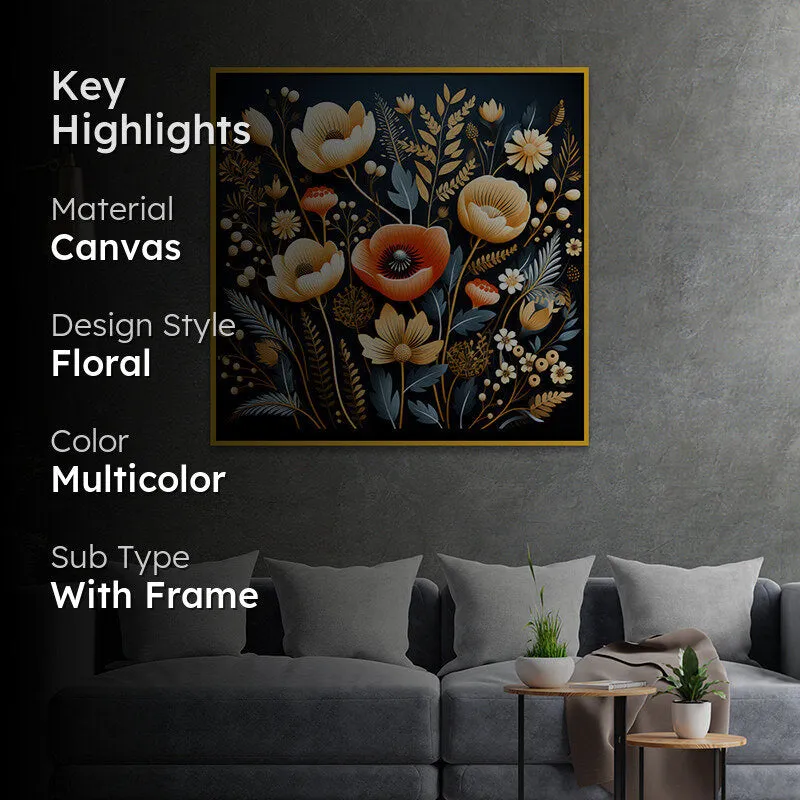 Luminous Blooms Canvas Wall Painting With Frame - Gold media 2