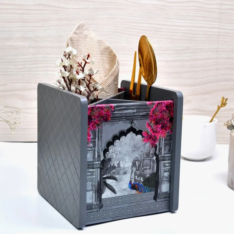 Classic Grey Wooden Cutlery Stand media 1