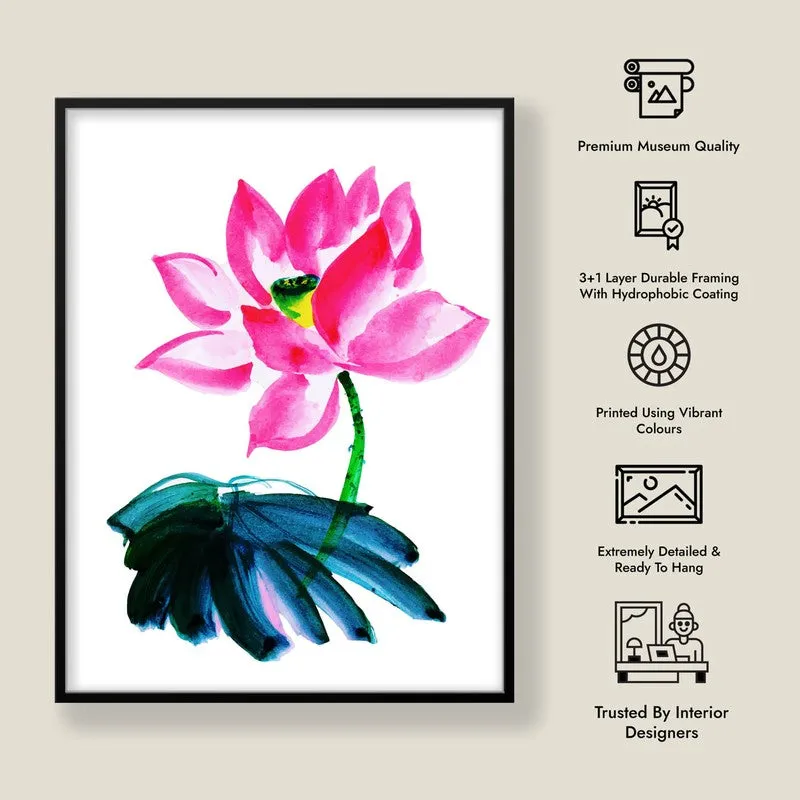 Pink Minimal Lotus Archival Paper Wall Art With Frame media 9