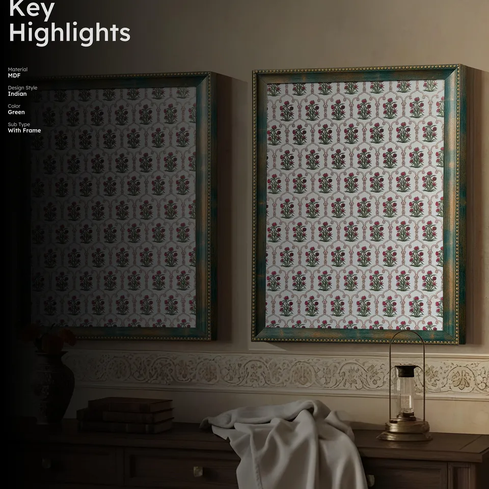 Traditional Floral Pattern Wall Painting With Frame - Set Of Two media 2