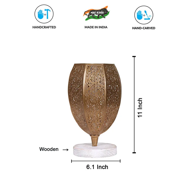 Mehela Etched Metal Table Lamp With White Base - Gold media 5