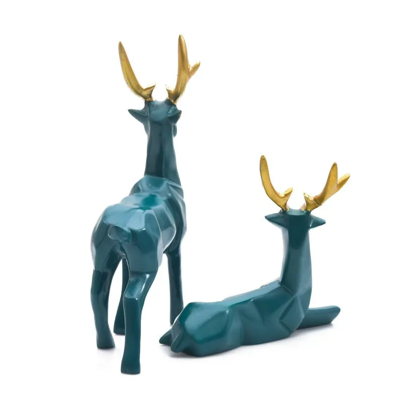 Deer Repose Showpiece (Green) - Set Of Two media 4