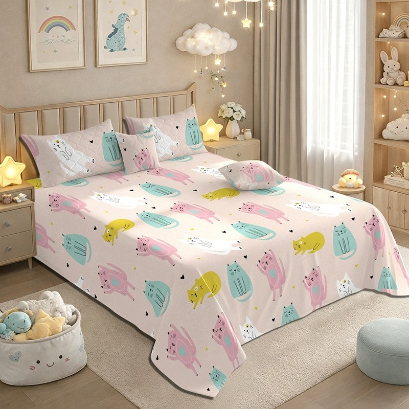 Colorful Cat GlaceCotton Kids Bedding Set (180 GSM) - Five Piece Set
