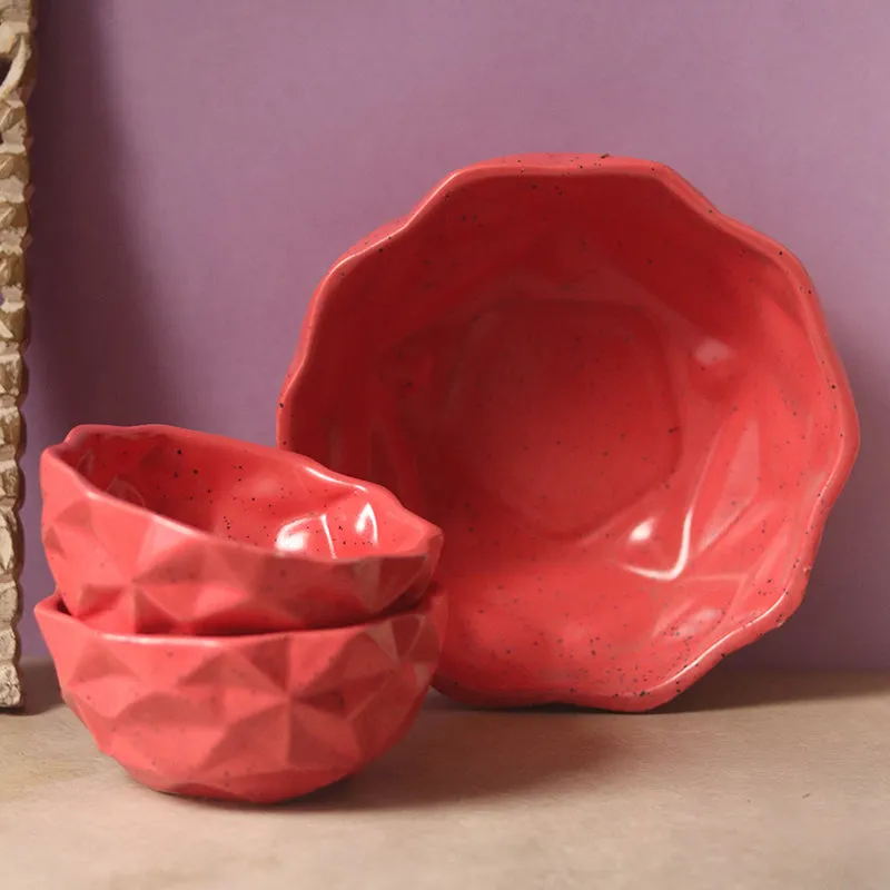 Noemi Ceramic Snack Bowl (Red/300 mL/200 mL) - Set Of Two media 5