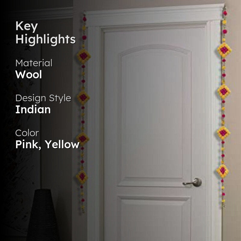 Pompom Toran (Pink & Yellow) - Set Of Two media 2