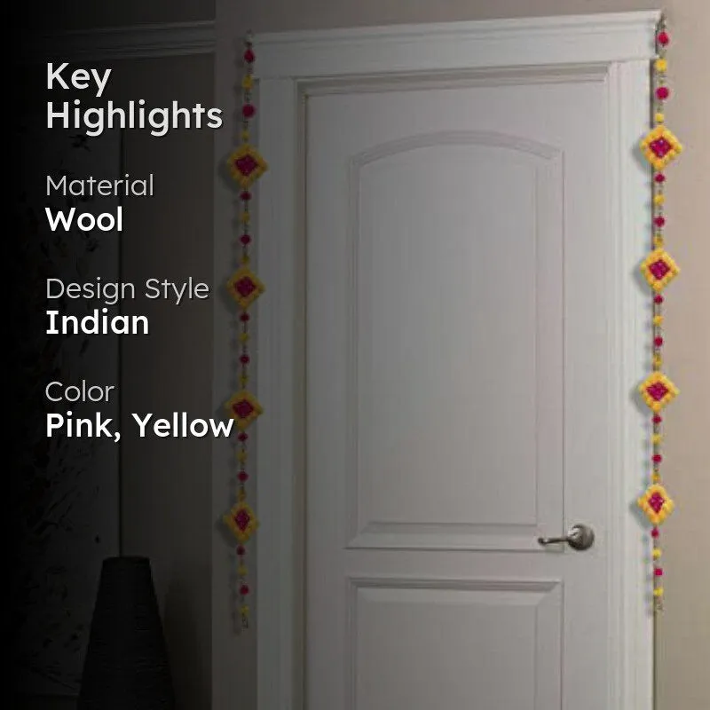 Pompom Toran (Pink & Yellow) - Set Of Two media 2