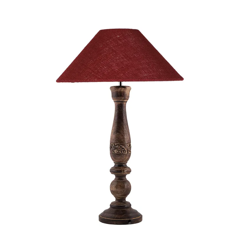 Nihara Wooden & Jute Table Lamp - Maroon,Brown media 3
