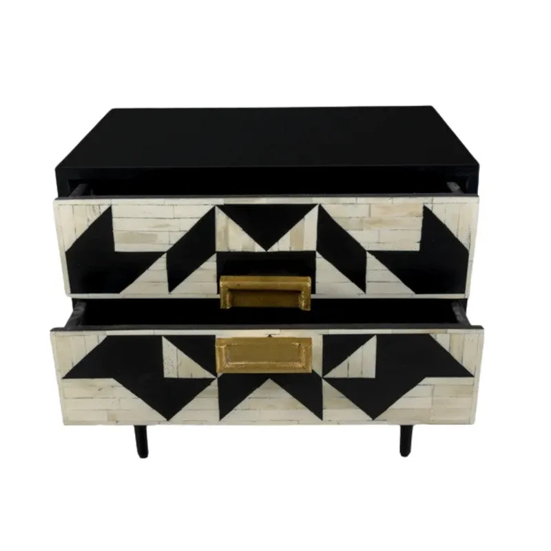 Sleek Modern Black Bone Inlay Bedside Table media 4