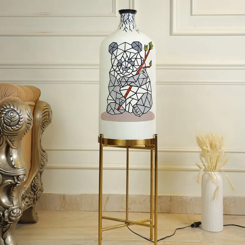 Panda Lines Hand Painted Glass Floor Lamp With Stand media 3