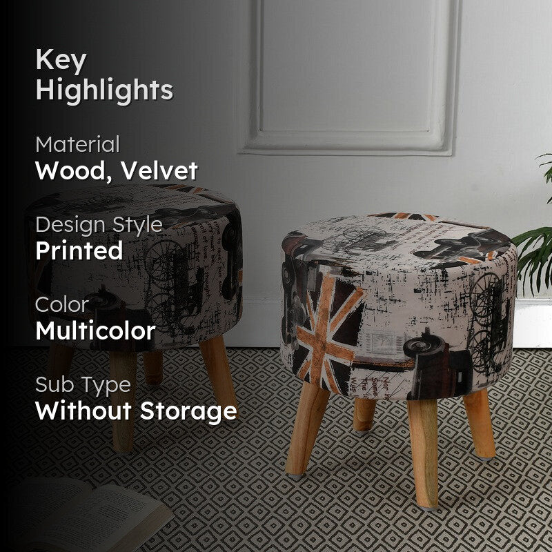 Traviso Uk Print Multicolor Engineered Wood Ottomans - Set Of Two media 2