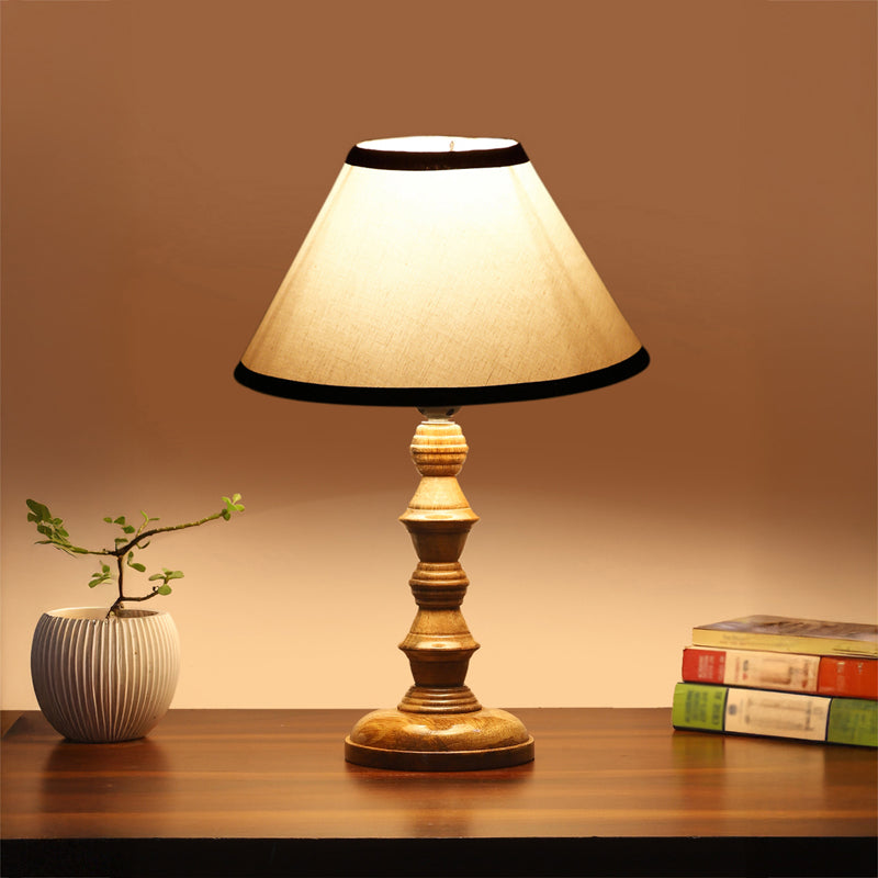 Cotin II Stripe Timber Wooden Table Lamp - White,,Brown